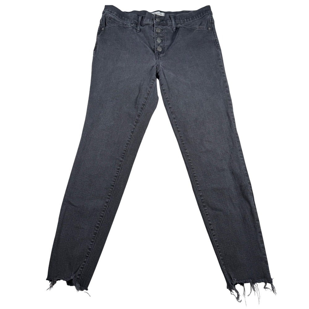 Madewell Skinny Jeans Women 32 (FITS 32x25.5) Black Button Fly Raw Hem READ